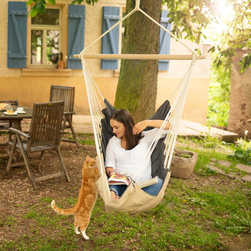 California Sand Hanging Chair — set up and ready to use