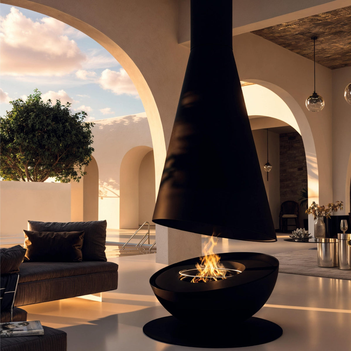 GlammFire Thales Firewood Fire Pit — styled in a garden setting