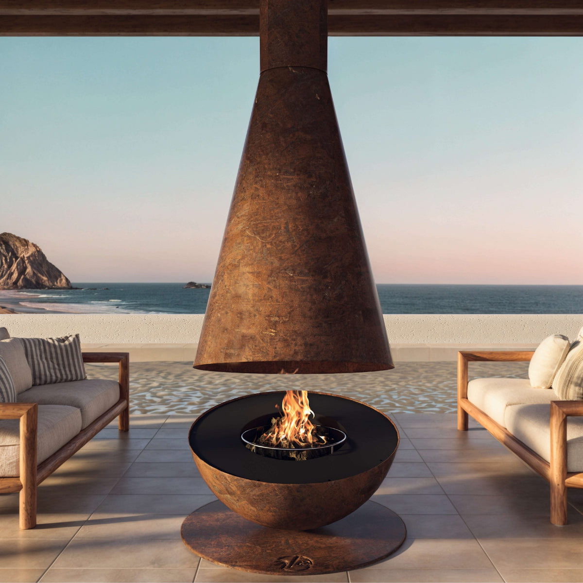GlammFire Thales Firewood Fire Pit — in use outdoors
