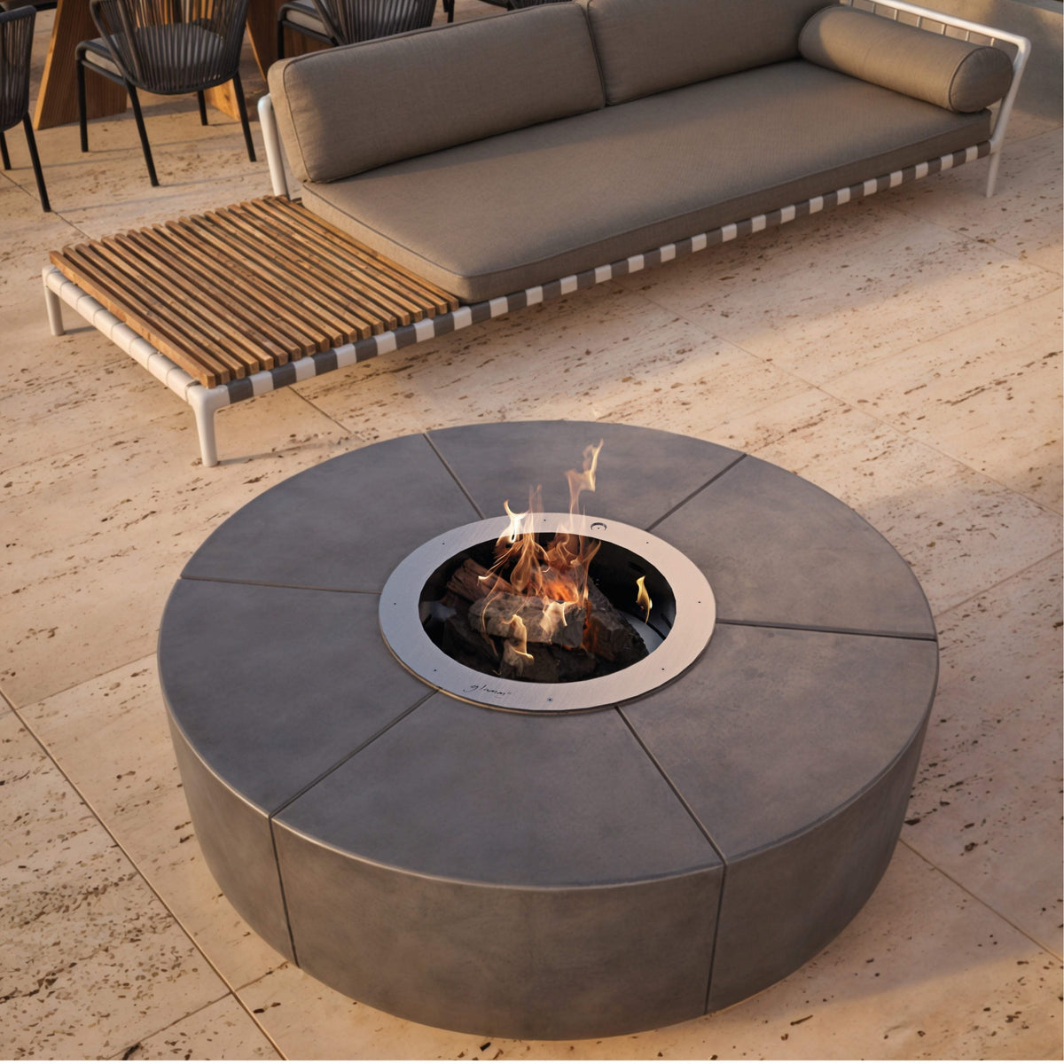 glammfire zarzuela fire pit bbq grill lifestyle exterior view — view 2